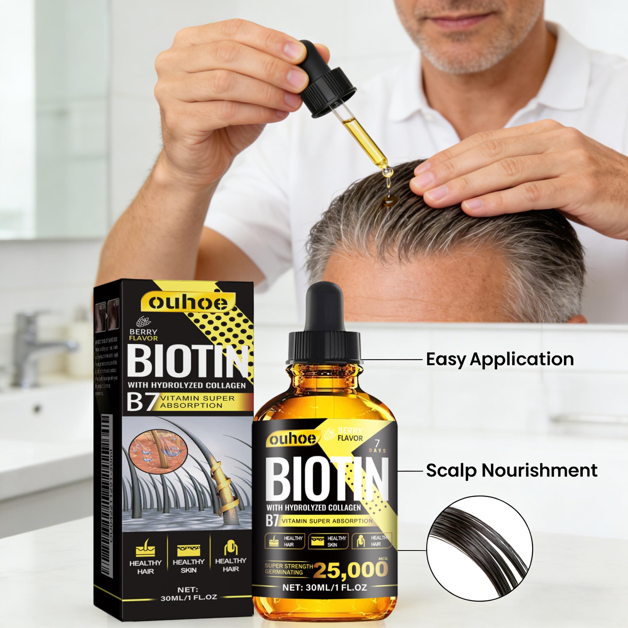 Hair Care Ginseng - Biotin-Haaröl, Kollagen-Kopfhautserum, stärkende Behandlung, natürlicher Rosmarin-Ginseng-Extrakt,